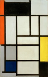 Composizione con rosso, nero, giallo, blu e grigio